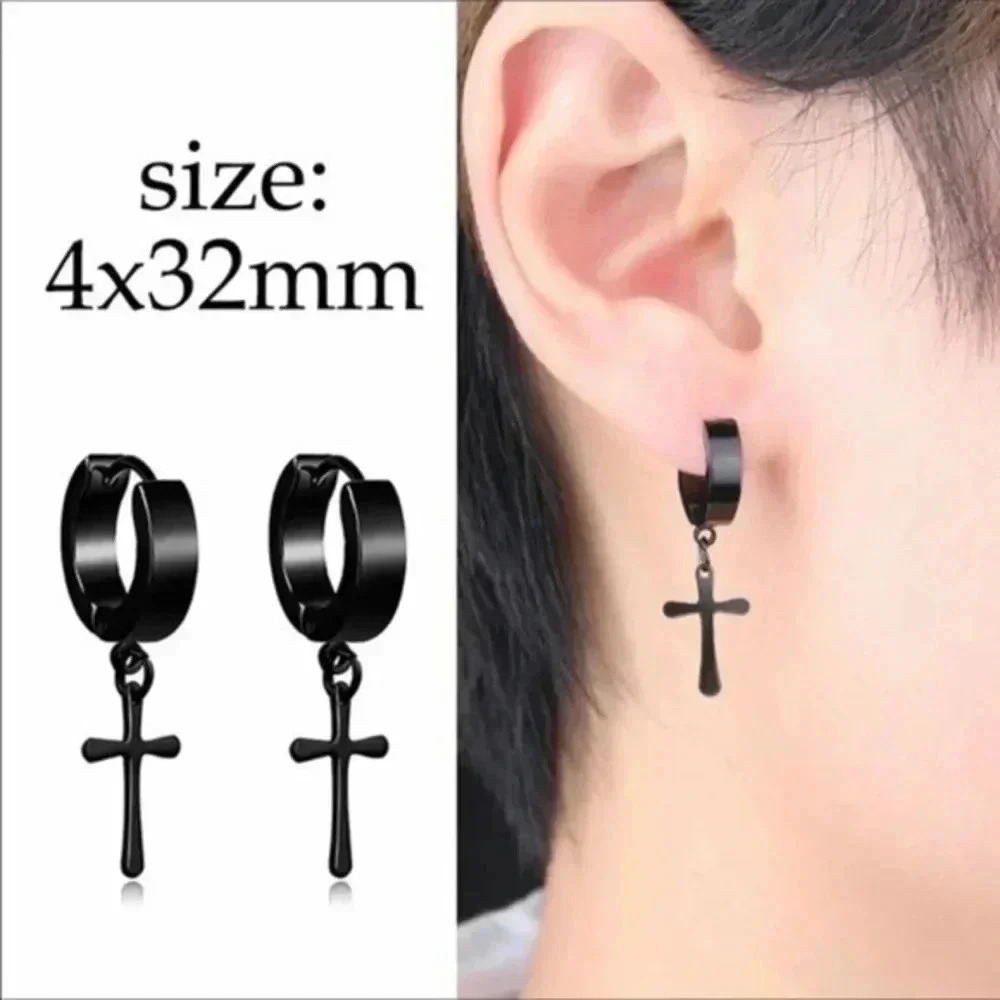 Black Cross & Hoop Stainless Steel Studs NWT